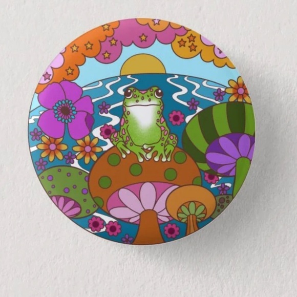 Happy Frog Pinback Button | Floral Mushroom | 1.5" diameter, For Bundles Only - Picture 1 of 4
